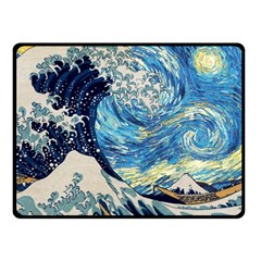 Starry Night Hokusai Vincent Van Gogh The Great Wave Off Kanagawa One Side Fleece Blanket (small) by Semog4