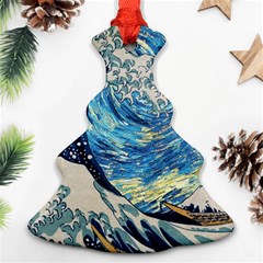 Starry Night Hokusai Vincent Van Gogh The Great Wave Off Kanagawa Christmas Tree Ornament (two Sides) by Semog4