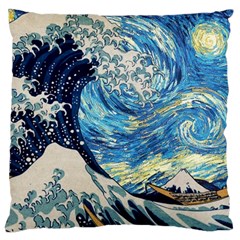 Starry Night Hokusai Vincent Van Gogh The Great Wave Off Kanagawa Large Cushion Case (one Side) by Semog4