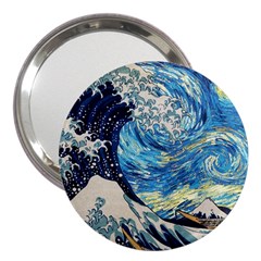 Starry Night Hokusai Vincent Van Gogh The Great Wave Off Kanagawa 3  Handbag Mirrors by Semog4