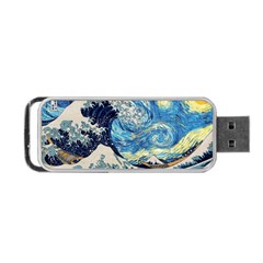 Starry Night Hokusai Vincent Van Gogh The Great Wave Off Kanagawa Portable Usb Flash (two Sides) by Semog4