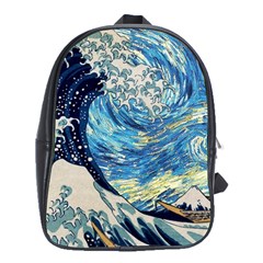 Starry Night Hokusai Vincent Van Gogh The Great Wave Off Kanagawa School Bag (xl) by Semog4