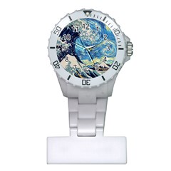 Starry Night Hokusai Vincent Van Gogh The Great Wave Off Kanagawa Plastic Nurses Watch by Semog4