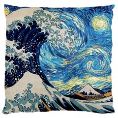 Starry Night Hokusai Vincent Van Gogh The Great Wave Off Kanagawa Standard Premium Plush Fleece Cushion Case (one Side) by Semog4