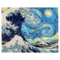 Starry Night Hokusai Vincent Van Gogh The Great Wave Off Kanagawa Premium Plush Fleece Blanket (medium) by Semog4