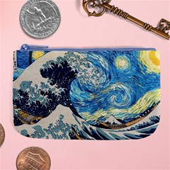 Starry Night Hokusai Vincent Van Gogh The Great Wave Off Kanagawa Large Coin Purse by Semog4