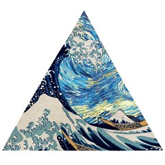 Starry Night Hokusai Vincent Van Gogh The Great Wave Off Kanagawa Wooden Puzzle Triangle by Semog4