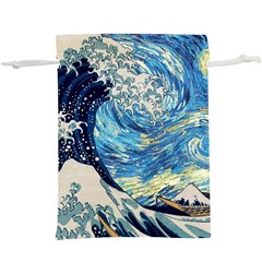 Starry Night Hokusai Vincent Van Gogh The Great Wave Off Kanagawa Lightweight Drawstring Pouch (xl) by Semog4