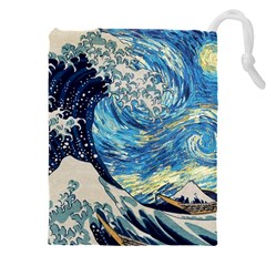 Starry Night Hokusai Vincent Van Gogh The Great Wave Off Kanagawa Drawstring Pouch (5xl) by Semog4