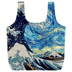 Starry Night Hokusai Vincent Van Gogh The Great Wave Off Kanagawa Full Print Recycle Bag (xxl) by Semog4