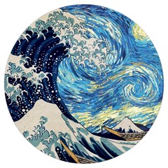 Starry Night Hokusai Vincent Van Gogh The Great Wave Off Kanagawa Round Trivet by Semog4