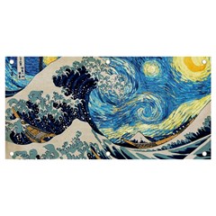 Starry Night Hokusai Vincent Van Gogh The Great Wave Off Kanagawa Banner And Sign 4  X 2  by Semog4