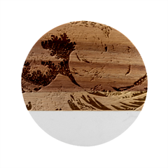 Starry Night Hokusai Vincent Van Gogh The Great Wave Off Kanagawa Marble Wood Coaster (round) by Semog4