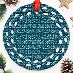 Navy Love Kisses Ornament (round Filigree) by GardenOfOphir