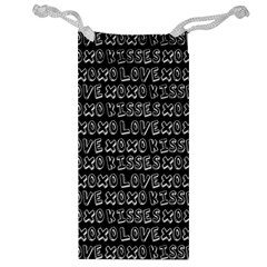 Black And White Love Kisses Pattern Jewelry Bag by GardenOfOphir