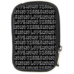 Black And White Love Kisses Pattern Compact Camera Leather Case by GardenOfOphir