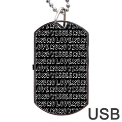 Black And White Love Kisses Pattern Dog Tag Usb Flash (two Sides) by GardenOfOphir