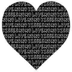 Black And White Love Kisses Pattern Wooden Puzzle Heart by GardenOfOphir