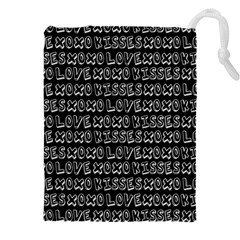 Black And White Love Kisses Pattern Drawstring Pouch (4xl) by GardenOfOphir