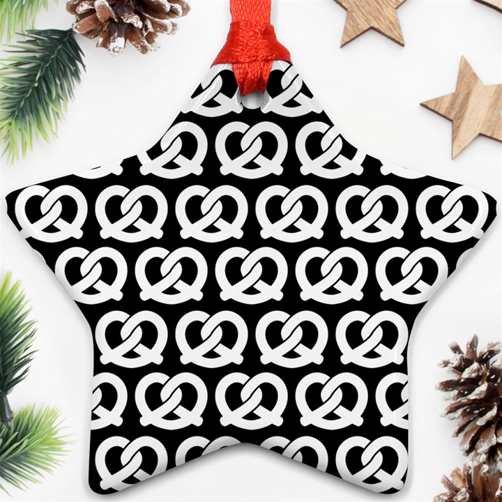 Black And White Pretzel Illustrations Pattern Ornament (Star)