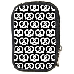 Black And White Pretzel Illustrations Pattern Compact Camera Leather Case by GardenOfOphir