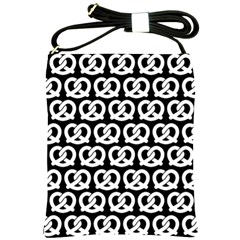 Black And White Pretzel Illustrations Pattern Shoulder Sling Bag by GardenOfOphir