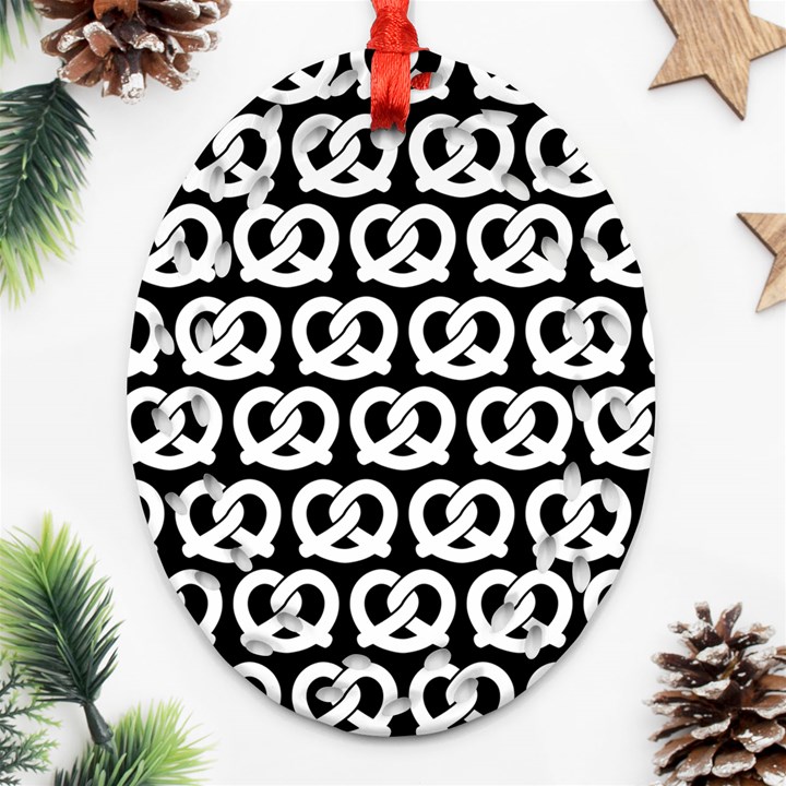 Black And White Pretzel Illustrations Pattern Ornament (Oval Filigree)