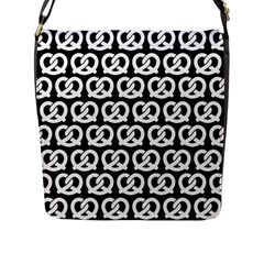 Black And White Pretzel Illustrations Pattern Flap Closure Messenger Bag (l) by GardenOfOphir