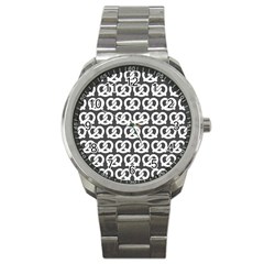 Gray Pretzel Illustrations Pattern Sport Metal Watch by GardenOfOphir