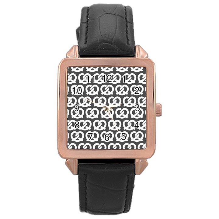 Gray Pretzel Illustrations Pattern Rose Gold Leather Watch 