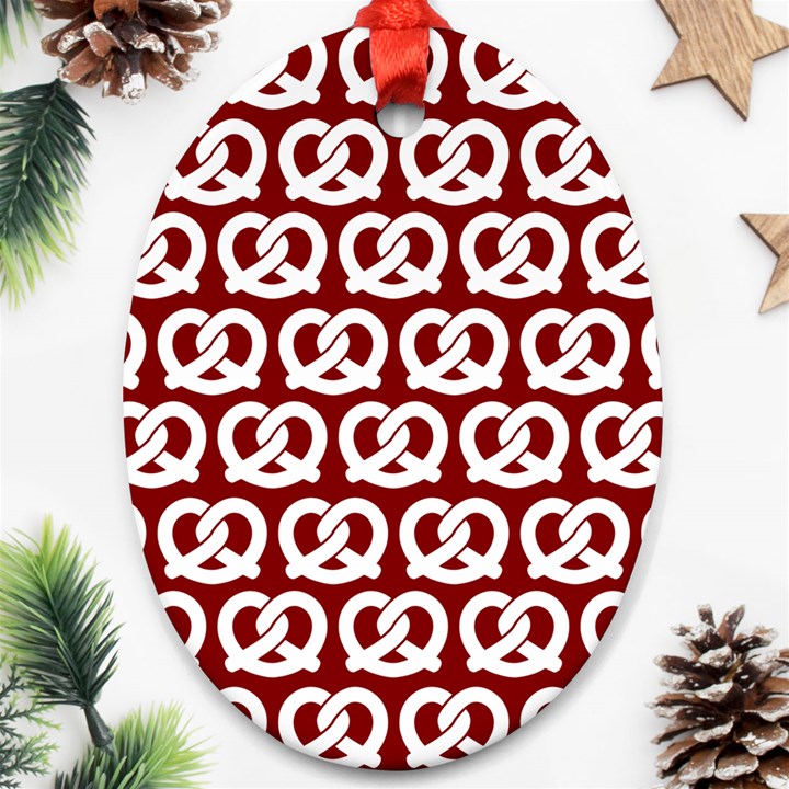 Red Pretzel Illustrations Pattern Ornament (Oval)