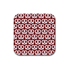 Red Pretzel Illustrations Pattern Rubber Coaster (square) by GardenOfOphir