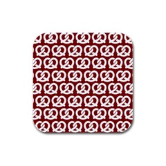 Red Pretzel Illustrations Pattern Rubber Square Coaster (4 Pack) by GardenOfOphir