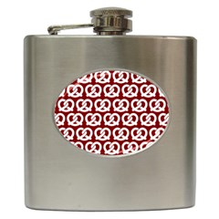 Red Pretzel Illustrations Pattern Hip Flask (6 Oz) by GardenOfOphir