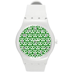 Green Pretzel Illustrations Pattern Round Plastic Sport Watch (m) by GardenOfOphir