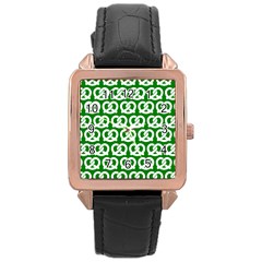 Green Pretzel Illustrations Pattern Rose Gold Leather Watch  by GardenOfOphir