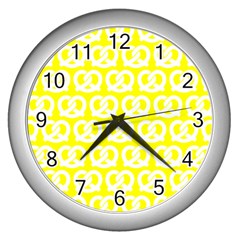 Yellow Pretzel Illustrations Pattern Wall Clock (silver) by GardenOfOphir