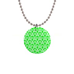 Neon Green Pretzel Illustrations Pattern 1  Button Necklace