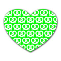 Neon Green Pretzel Illustrations Pattern Heart Mousepad by GardenOfOphir