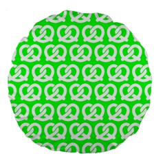 Neon Green Pretzel Illustrations Pattern Large 18  Premium Round Cushions by GardenOfOphir