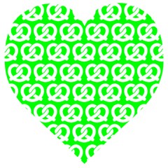 Neon Green Pretzel Illustrations Pattern Wooden Puzzle Heart by GardenOfOphir