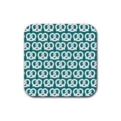 Teal Pretzel Illustrations Pattern Rubber Coaster (square) by GardenOfOphir