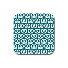 Teal Pretzel Illustrations Pattern Rubber Square Coaster (4 Pack) by GardenOfOphir