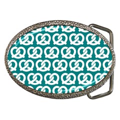 Teal Pretzel Illustrations Pattern Belt Buckles by GardenOfOphir