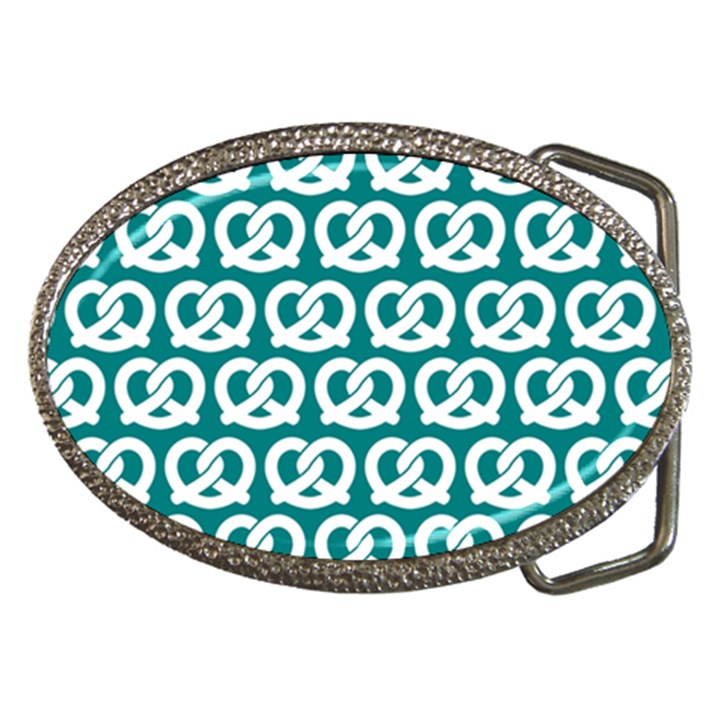 Teal Pretzel Illustrations Pattern Belt Buckles