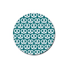 Teal Pretzel Illustrations Pattern Rubber Coaster (round) by GardenOfOphir