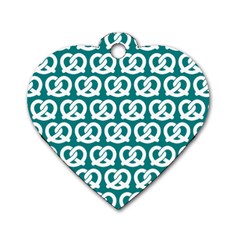 Teal Pretzel Illustrations Pattern Dog Tag Heart (one Side) by GardenOfOphir