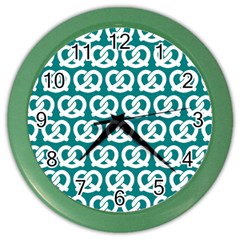 Teal Pretzel Illustrations Pattern Color Wall Clock by GardenOfOphir