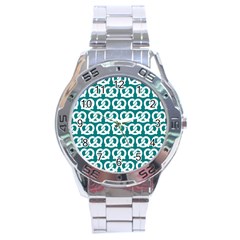 Teal Pretzel Illustrations Pattern Stainless Steel Analogue Watch