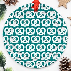 Teal Pretzel Illustrations Pattern Round Filigree Ornament (two Sides)